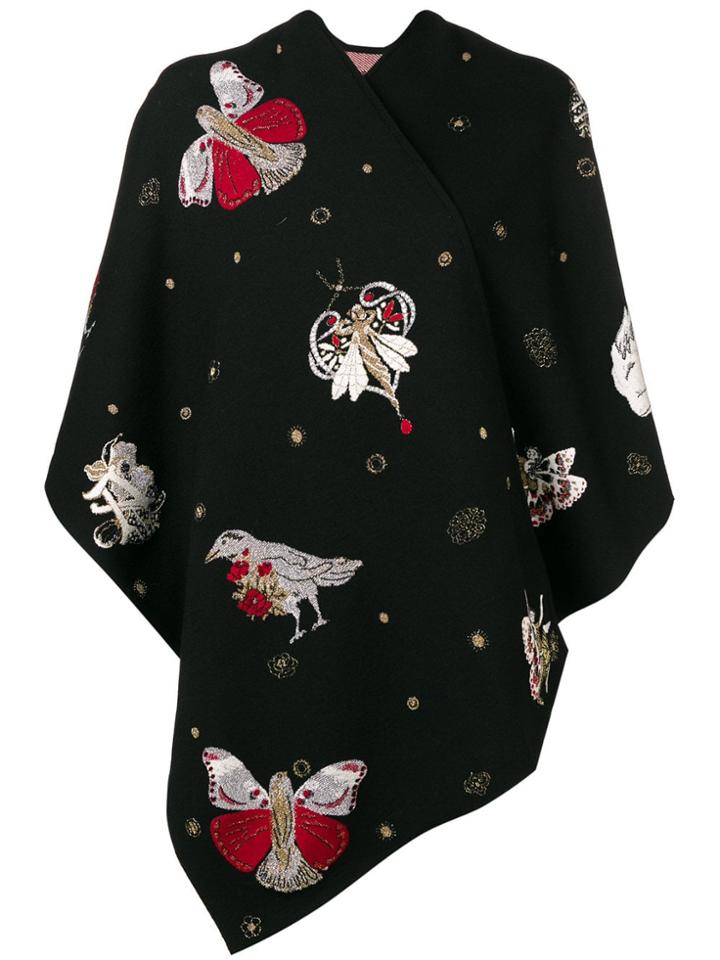 Alexander Mcqueen Butterfly Embroidered Shawl Knit - Black
