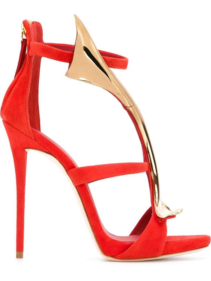 Giuseppe Zanotti Design Diva Sandals, Women's, Size: 37.5, Red, Chamois Leather/leather/metal Other