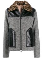 Nº21 Leopard Print Collar Tweed Jacket - Grey