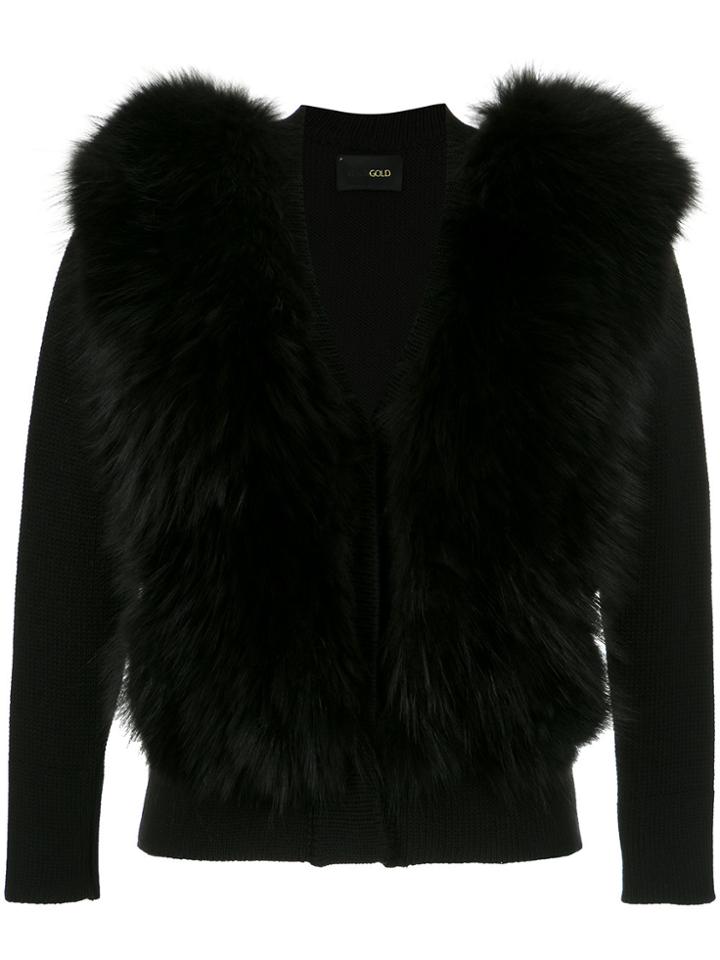 Andrea Bogosian Fur Trim Cardigan - Black