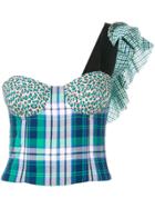 Natasha Zinko Frilled One-shoulder Checked Corset - Green