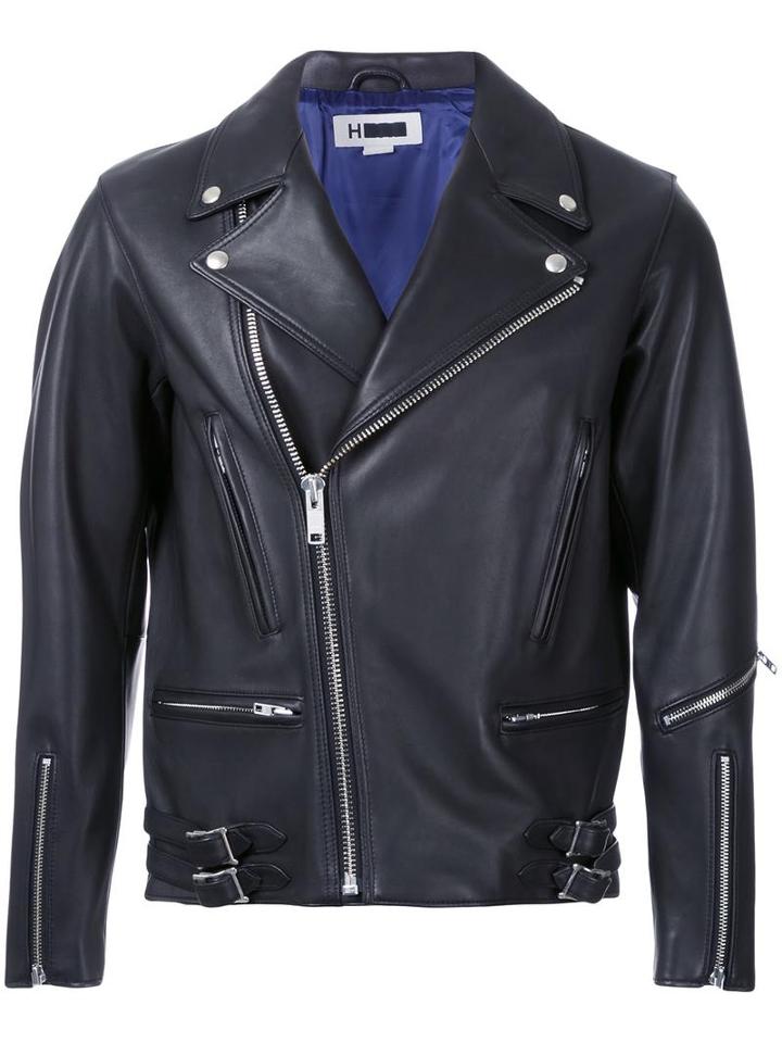 H Beauty & Youth. Short Biker Jacket, Men's, Size: Medium, Black, Cupro/lamb Skin/leather