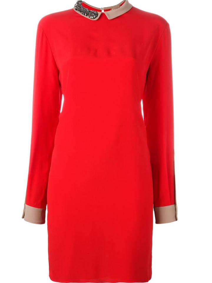No21 Embellished Collar Dress, Women's, Size: 42, Red, Acetate/silk