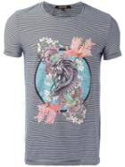 Roberto Cavalli Pegasus Print Striped T-shirt, Men's, Size: Xl, Black, Cotton