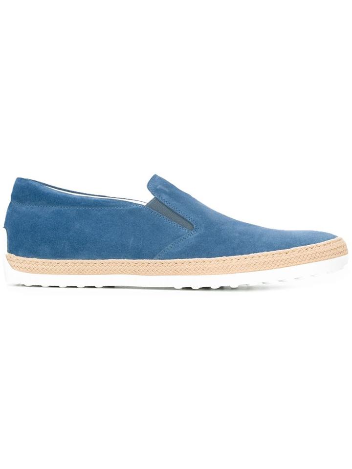 Tod S Braided Trim Slip-on Sneakers, Men's, Size: 10, Blue, Suede/leather/rubber/straw