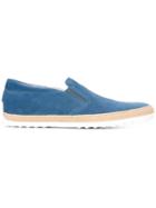 Tod S Braided Trim Slip-on Sneakers, Men's, Size: 10, Blue, Suede/leather/rubber/straw