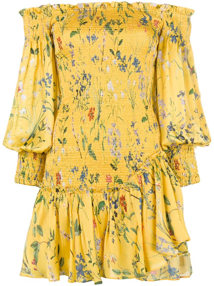 Alexis Floral Off Shoulder Ruched Dress - Yellow & Orange