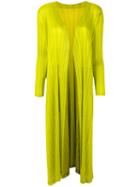 Pleats Please By Issey Miyake - Pleated Draped Coat - Women - Polyester - Iii, Yellow/orange, Polyester