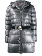 Liu Jo Long-line Belted Puffer Jacket - Grey