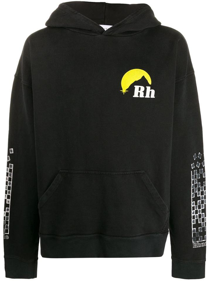 Rhude Logo Printed Oversized Hoodie - Black