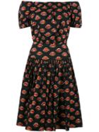 Prada Lip Print Dress, Women's, Size: 40, Black, Cotton/spandex/elastane