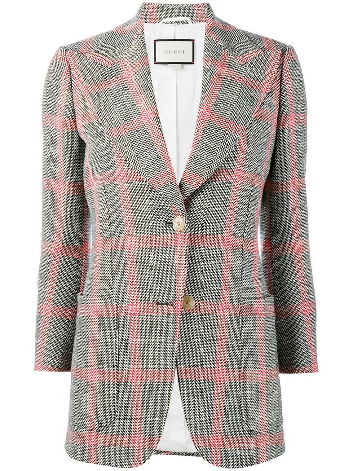 Gucci Embroidered Check Jacket, Women's, Size: 40, Nude/neutrals, Wool/cotton/linen/flax/cupro