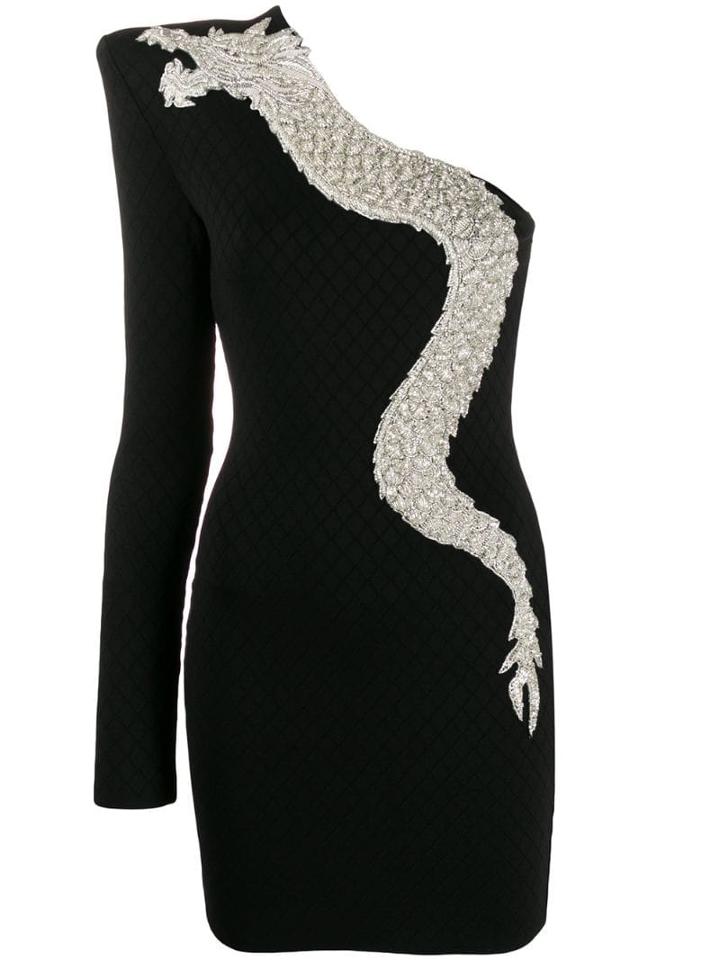 Balmain Beaded Dragon Asymmetrical Dress - Black