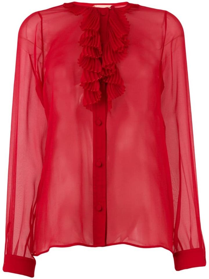 Nº21 Pleated Front Ruffle Shirt - Red