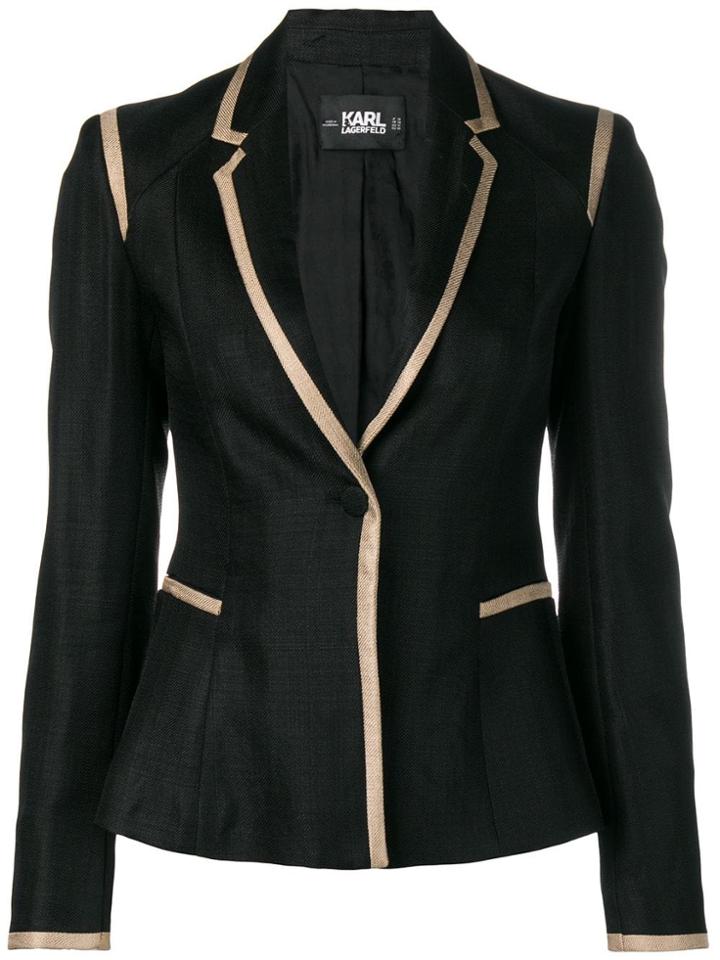 Karl Lagerfeld Tailored Twill Blazer With Piping - Black