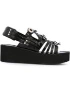 Toga Strappy Platform Sandals, Women's, Size: 37, Black, Leather/rubber
