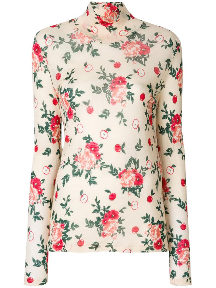 Vivetta Floral Apple Print Turtleneck - Nude & Neutrals