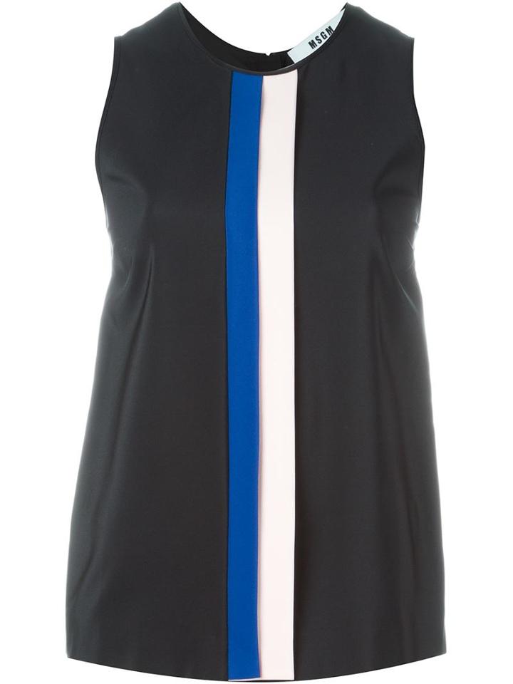 Msgm Front Stripe Detail Top, Women's, Size: 40, Black, Silk