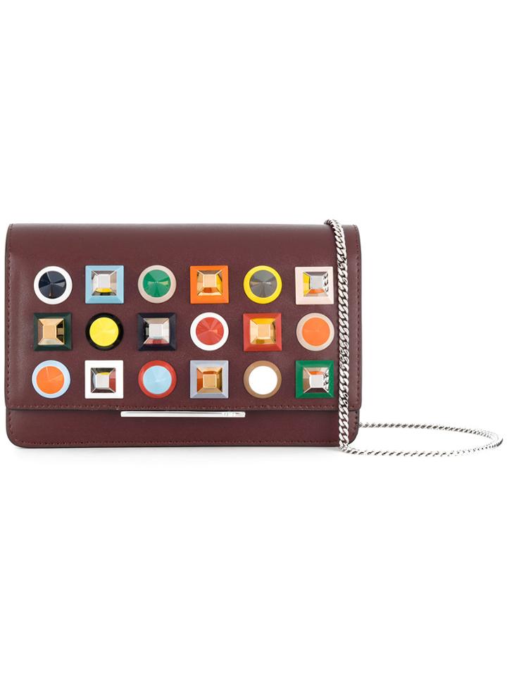 Fendi Studded Wallet On A Chain - Brown