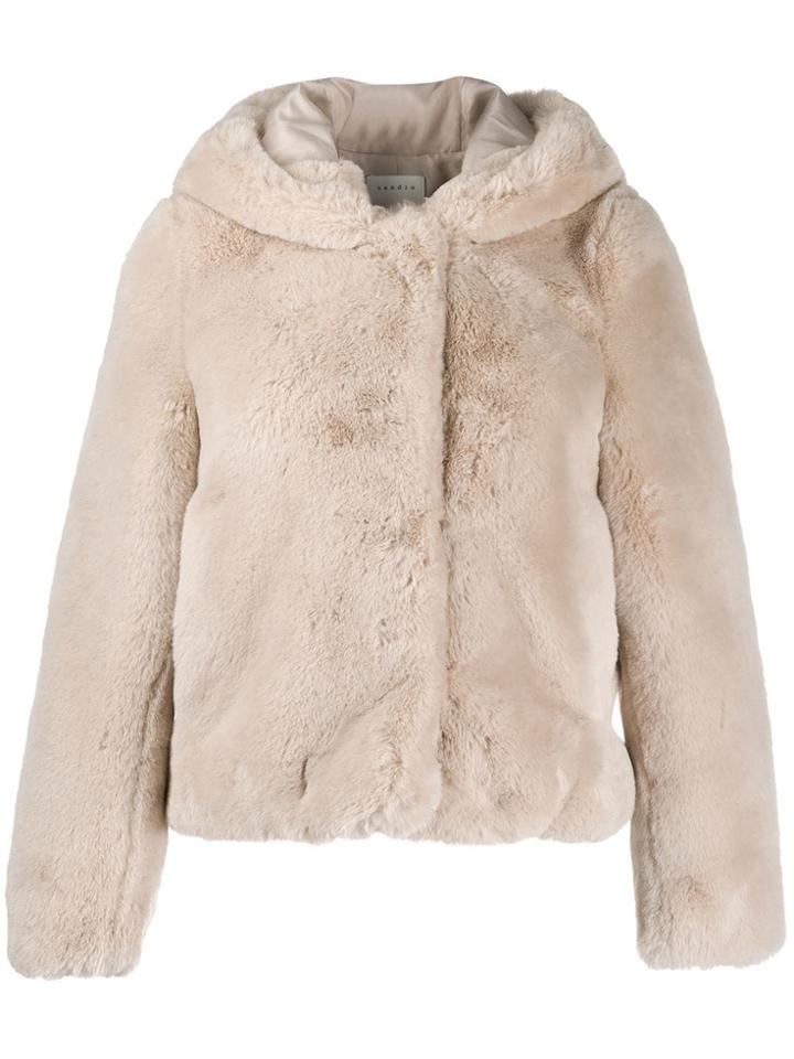 Sandro Paris Hooded Fitted Jacket - Neutrals