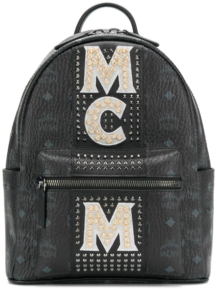 Mcm Studded Logo Backpack - Black