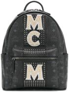 Mcm Studded Logo Backpack - Black