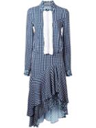 Preen By Thornton Bregazzi Gingham Asymmetric Shirt Dress, Women's, Size: Small, Blue, Viscose