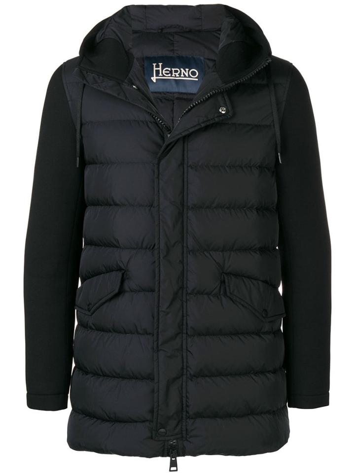 Herno Contrast Sleeve Down Jacket - Black
