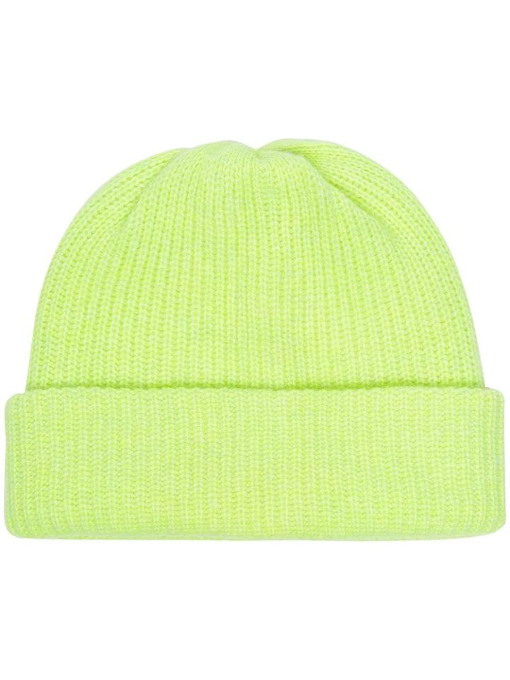 The Elder Statesman Neon Yellow Cashmere Beanie Hat