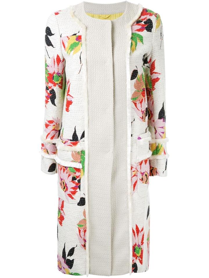 Etro Floral Print Coat, Women's, Size: 44, White, Cotton/polyamide/polyester/viscose