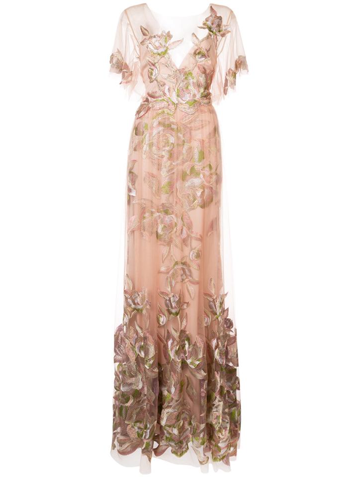 Marchesa Notte Floral-embroidered Gown - Pink & Purple
