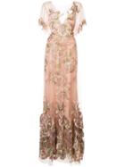 Marchesa Notte Floral-embroidered Gown - Pink & Purple