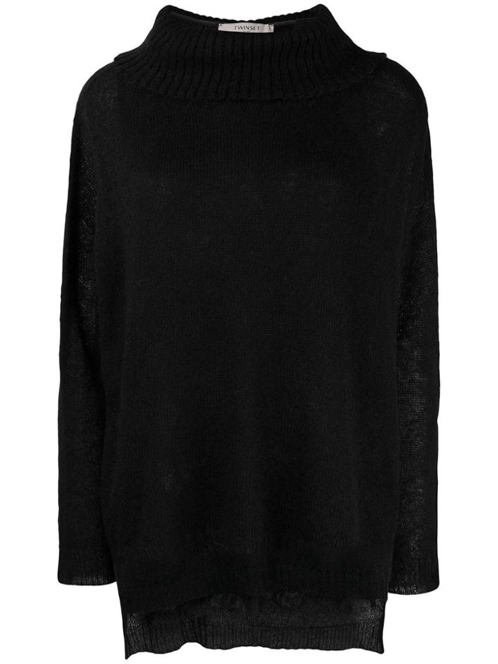 Twin-set Lace Hem Polo Neck - Black