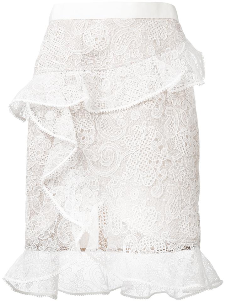 Self-portrait Frill Lace Skirt - White
