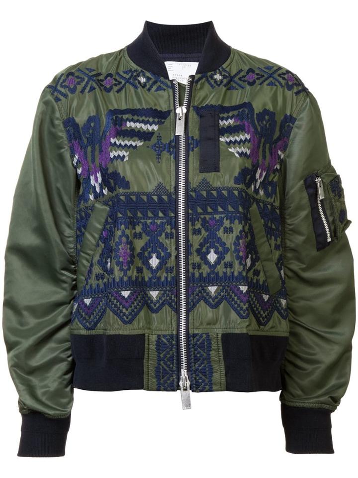 Sacai Embroidered Bomber Jacket - Green