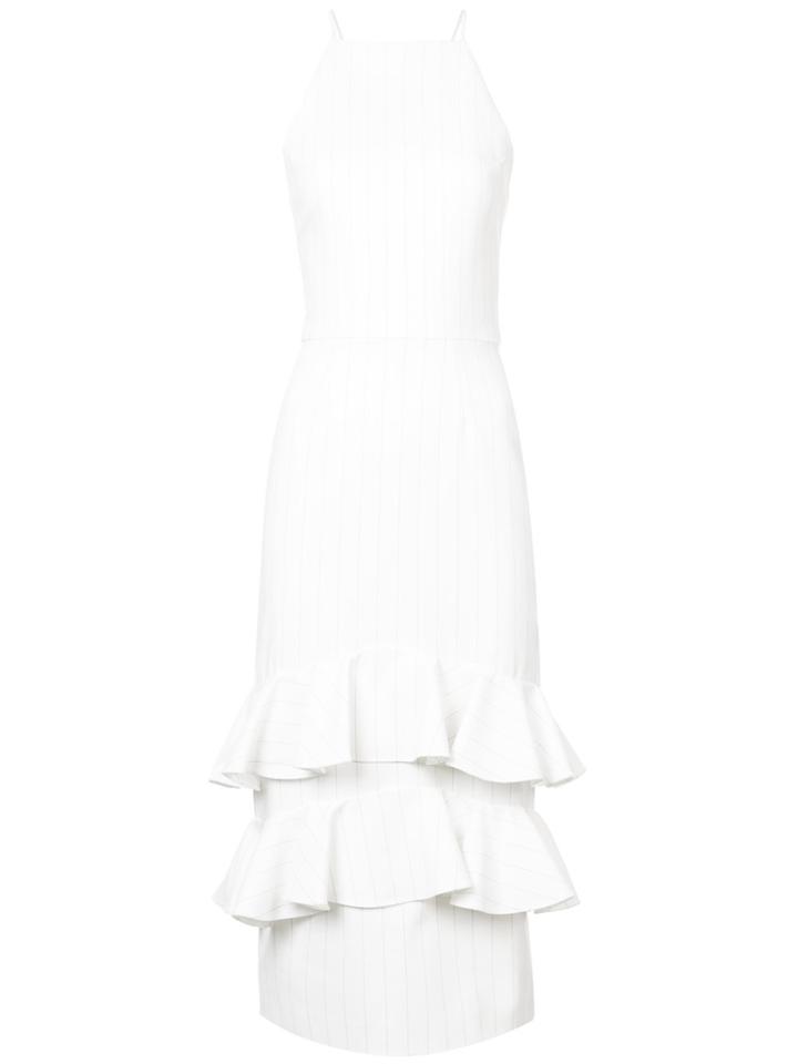 Christian Siriano Pinstriped Ruffle Dress - White