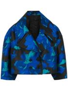 À La Garçonne Floral Jacquard Cropped Coat - Blue