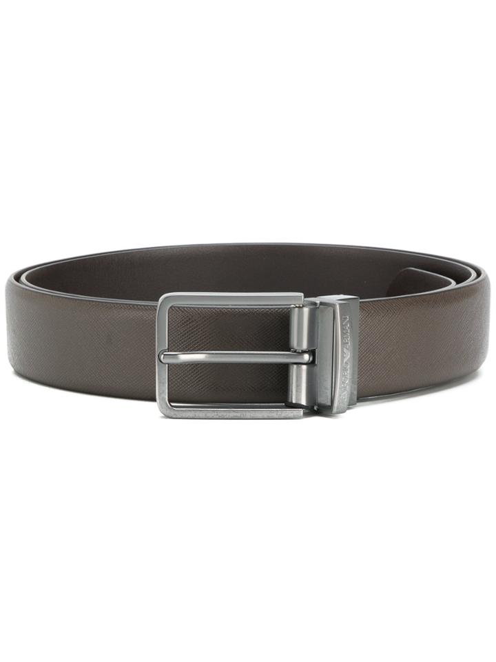 Emporio Armani Logo Engraved Buckle Belt - Brown