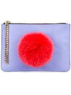 Les Petits Joueurs Pompom Clutch, Women's, Pink/purple, Cotton/nappa Leather