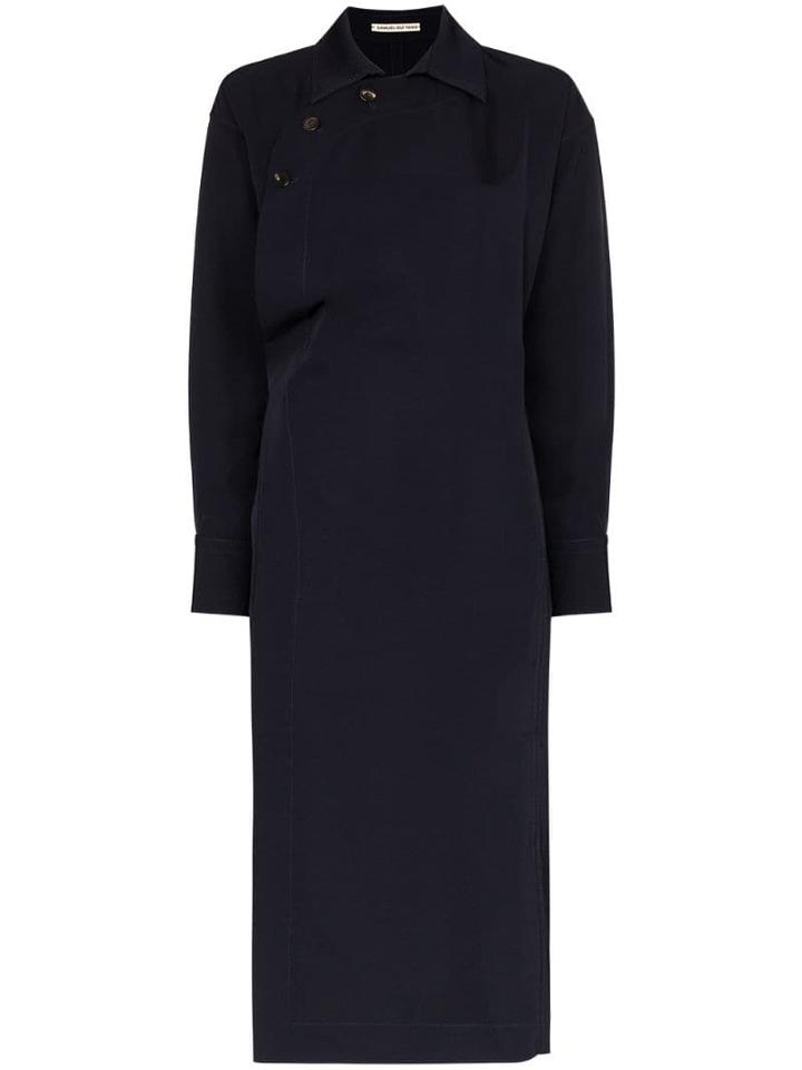 Samuel Gui Yang Cheongsam Long Wrap Trench Coat - Blue