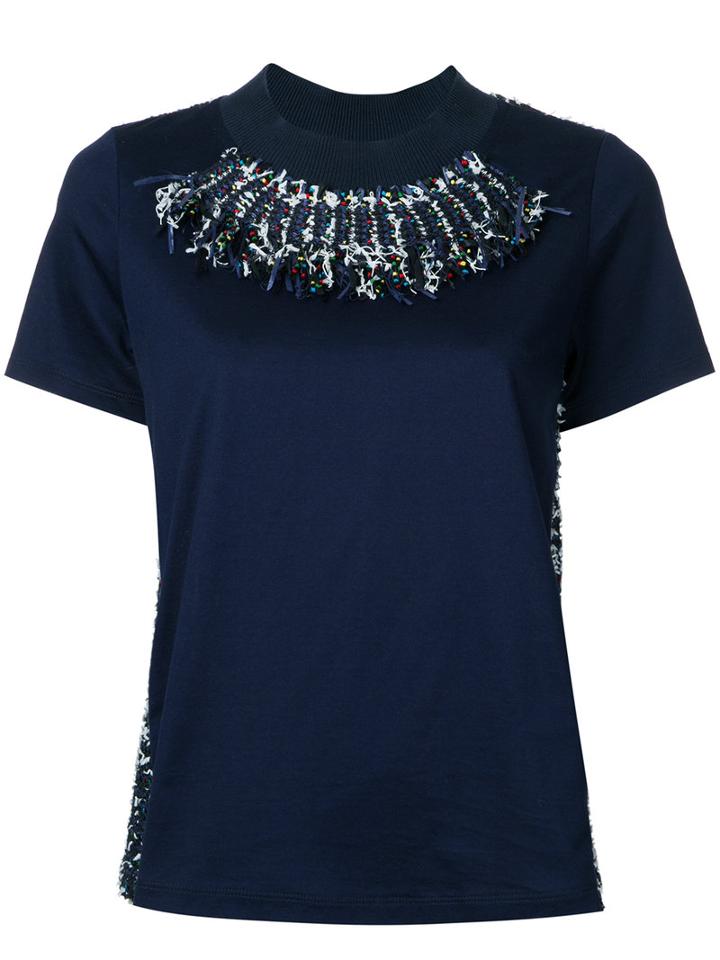 Coohem - Tweed Details T-shirt - Women - Cotton/nylon/polyester - 38, Blue, Cotton/nylon/polyester