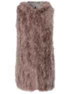 Wlg By Giorgio Brato Peacock Feathered Padded Gilet - Pink & Purple