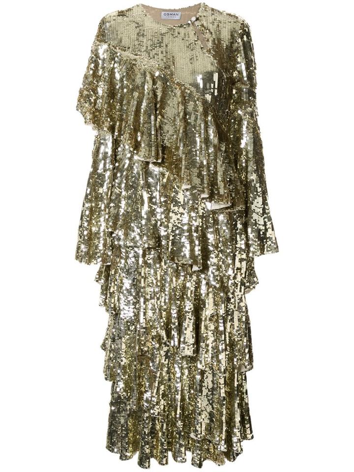 Osman Embellished Flared Midi Dress - Gold