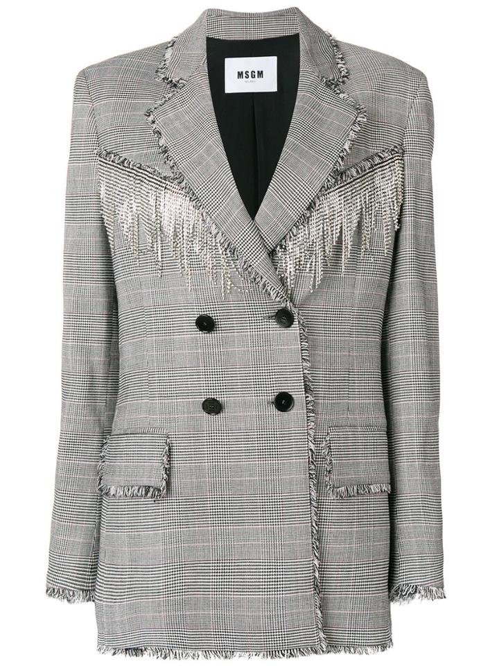 Msgm Crystal Embellished Houndstooth Jacket - Grey