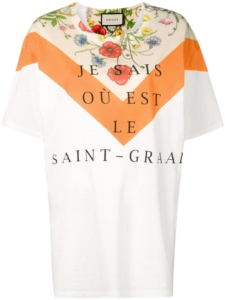 Gucci Floral Panel Print Oversized T-shirt - Neutrals