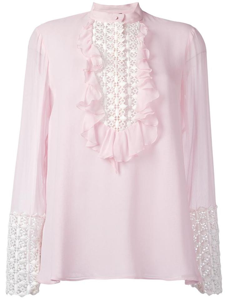 Giambattista Valli Ruffled Front Blouse, Women's, Size: 42, Pink/purple, Silk/cotton/polyamide/polyester