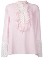 Giambattista Valli Ruffled Front Blouse, Women's, Size: 42, Pink/purple, Silk/cotton/polyamide/polyester