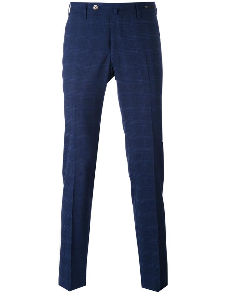 Pt01 - Plaid Trousers - Men - Polyester/spandex/elastane/wool - 54, Blue, Polyester/spandex/elastane/wool