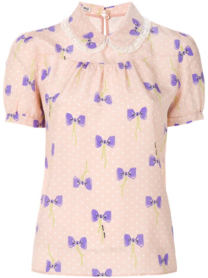 Miu Miu Bow Print Shirt - Pink & Purple