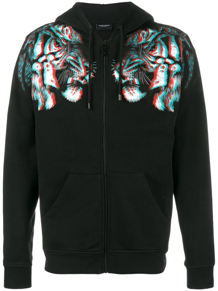 Marcelo Burlon County Of Milan Tajo Tiger-print Hooded Sweatshirt, Men's, Size: Large, Black, Cotton/polyester